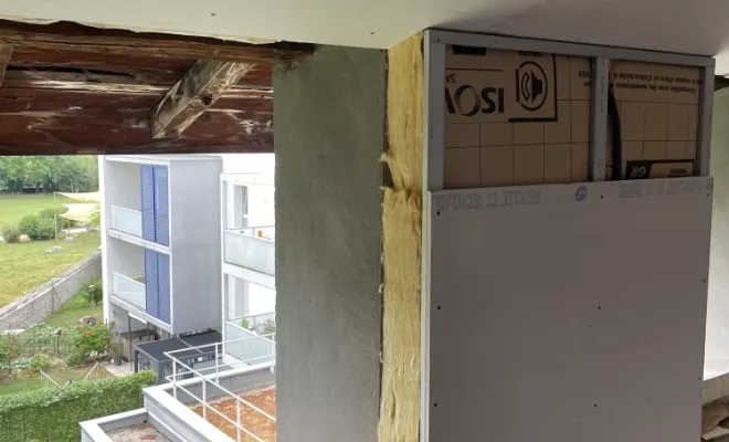 Pose de l'isolant, des rails et du placo